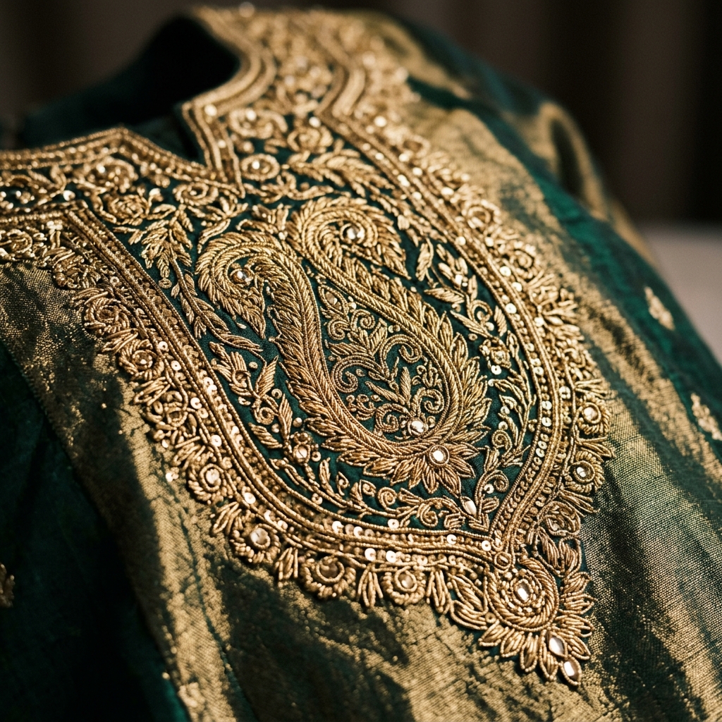 Close-up luxury gold embroidery details photo